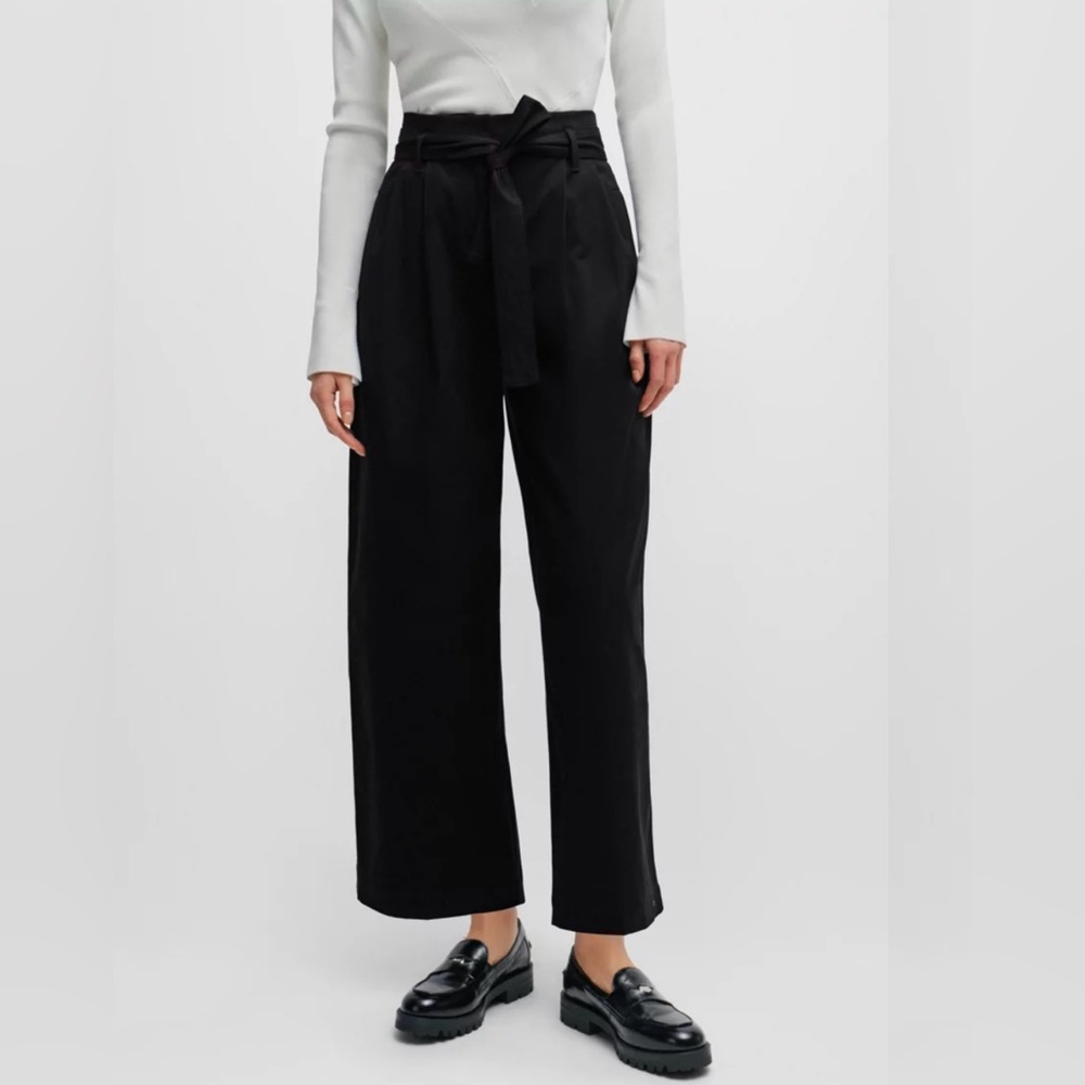 NWT VELVET HEART BLACK TAPERED-FIT WIDE-LEG TENCEL CROPPED TROUSERS - SZ L